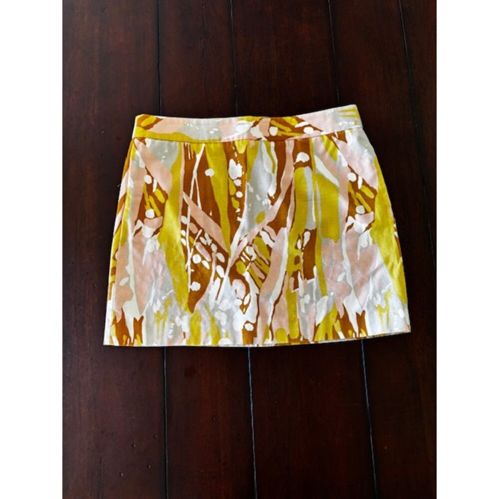 J Crew Size 6 Mini Skirt Abstract Print Pink Tan Gray Cotton‎ Short Skirt